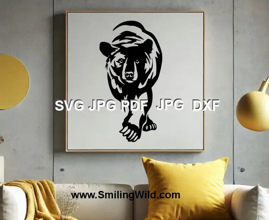 PNG of a frontal walking black bear – high-resolution wildlife graphic for laser cutting and prints