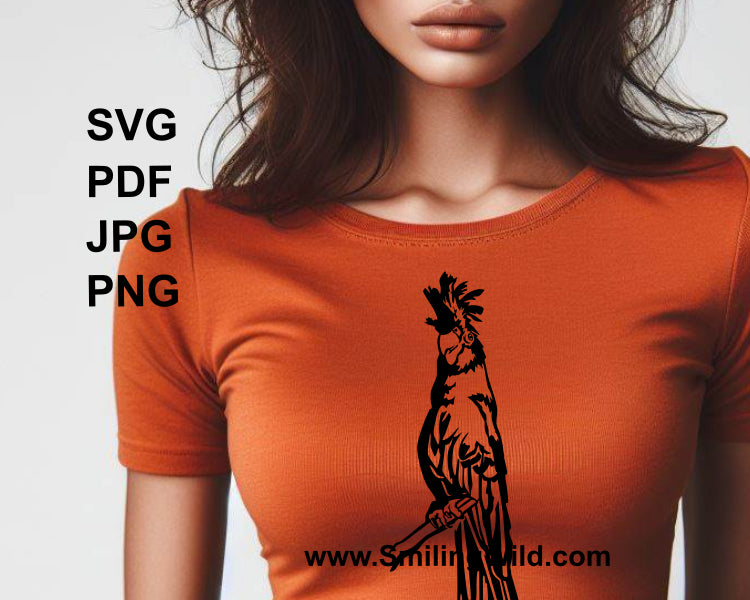 black cockatoo digital clip art printed on a t shirt