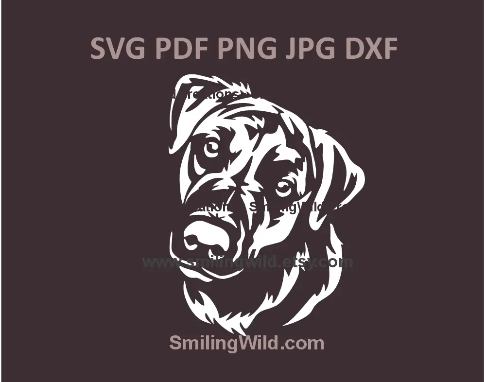 Black Mouth Cur Gesicht SVG & PNG, DXF Vektorgrafik - Hund Weiß digitale Clipart für Cricut und Lasergravur