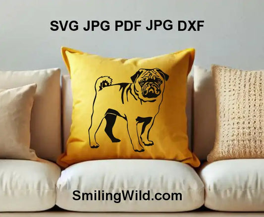 Pug dog black clipart DXF file for laser engraving, vinyl decals, and custom décor