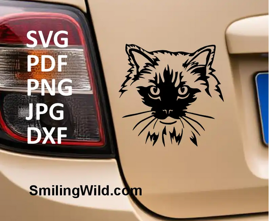 Ragdoll cat head black cut file – SVG, DXF, PNG formats for laser crafting and engraving