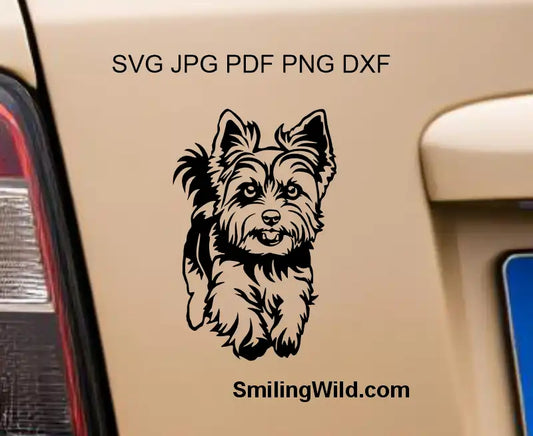Black running Yorkshire Terrier (Yorkie) cut file preview, SVG and PNG included