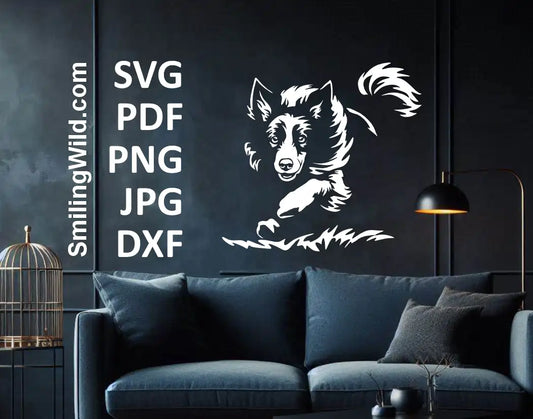 Detailed herding Border Collie dxf silhouette for custom pet-themed crafts and décor