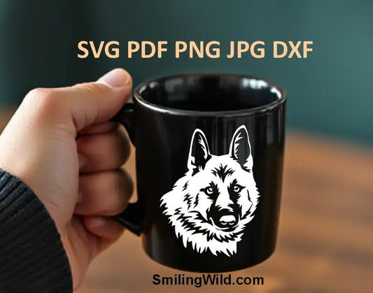 Black and white Hälleforshund (Hällefors Elkhound) SVG vector files for custom designs and laser cutting