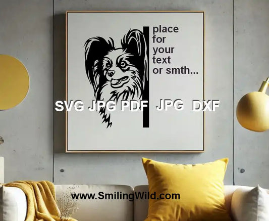 Black and white peeking Papillon dog silhouette for Glowforge crafts