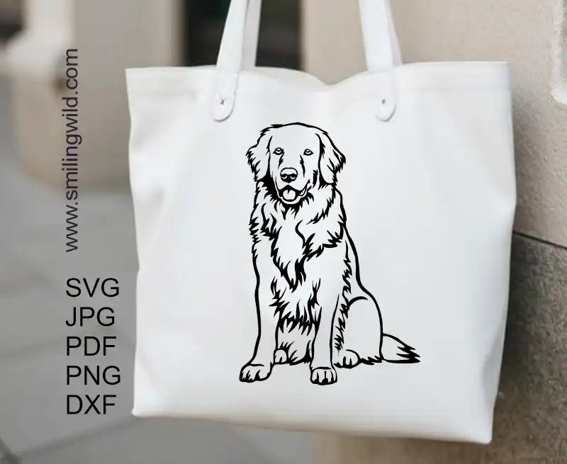 a tote bag with Preview of the PNG and DXF blonde hovawart files included in the Hovawart Black and Blonde Dog Graphic Design bundle