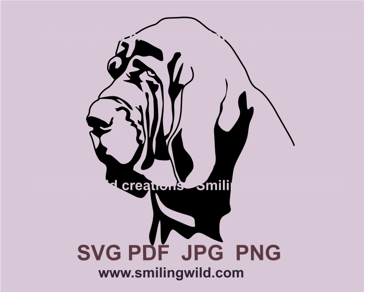 Bloodhound head vector clipart in black, perfect for Cricut and hunting-themed crafts.