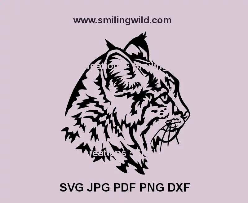 Bobcat face black profile SVG clipart digital drawing for Cricut – wildlife vector design for crafts and laser cutting
