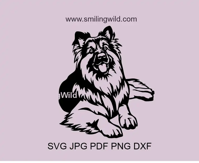 Lying Bohemian Shepherd SVG vector file, showcasing the detailed profile of the Chodsky Pes breed. Perfect dog vector art for use in vinyl cutting.