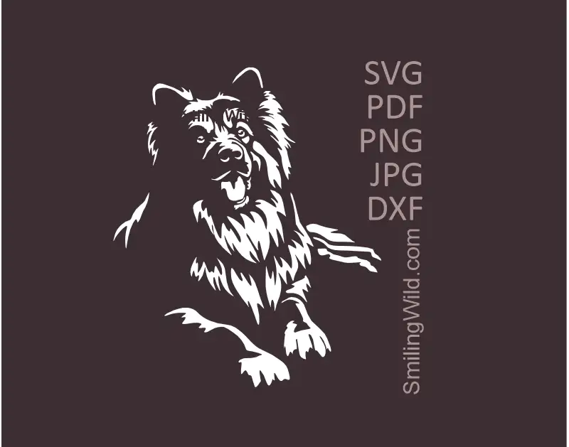 Bohemian Shepherd Dog SVG white vector clipart, showing the lying dog pose. Highest quality vector graphic drawing for Cicut and laser cutting.