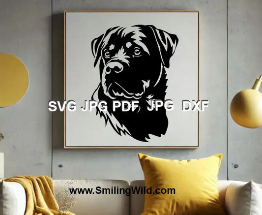 Bold black Rottweiler face dxf and svg clipart for crafts and personalized projects