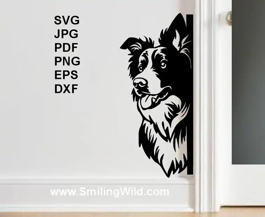 Dog corner art vector – Border Collie clipart for pet-themed crafts and decor