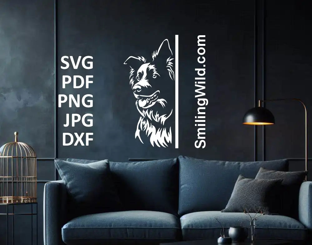 Cricut-ready Border Collie cut file – elegant corner design for wall art