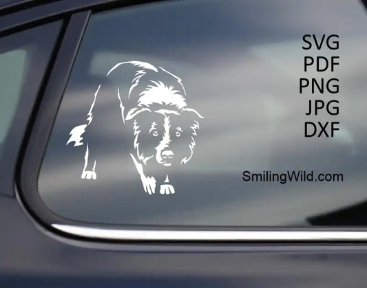A white car sticker of a Border Collie working dog clipart digital design for Cricut crafts, sublimation printing, and custom pet gifts