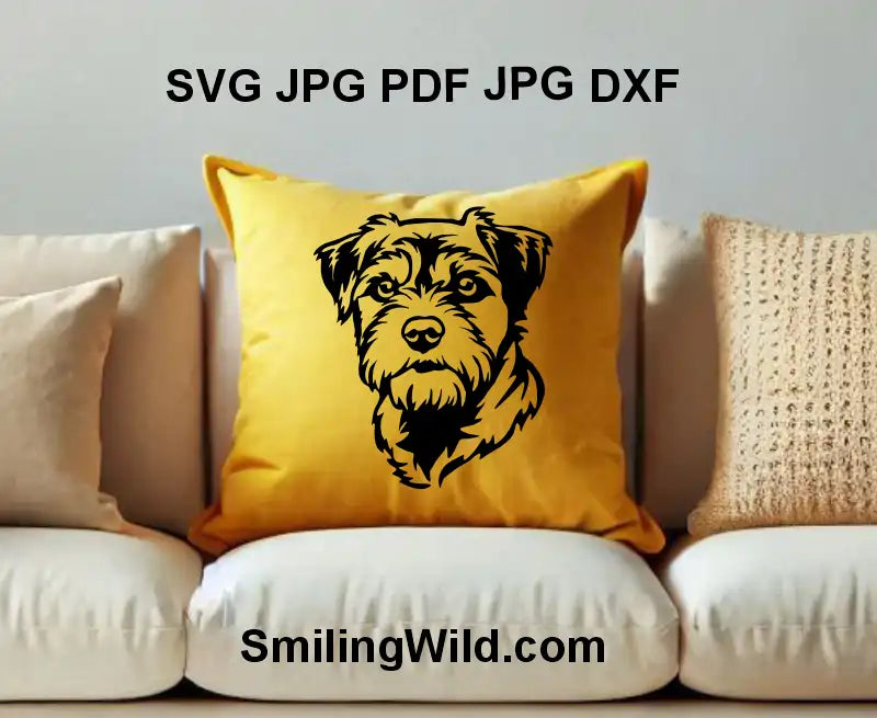 Head portrait of Border Terrier SVG png and dxf design for engraving and other crafts