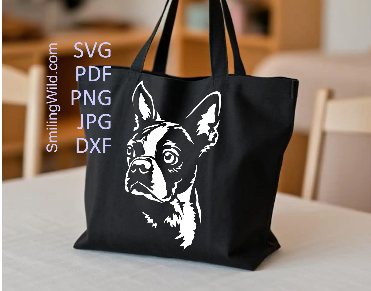 Boston Terrier head vector art in white file for Cricut and laser cutting