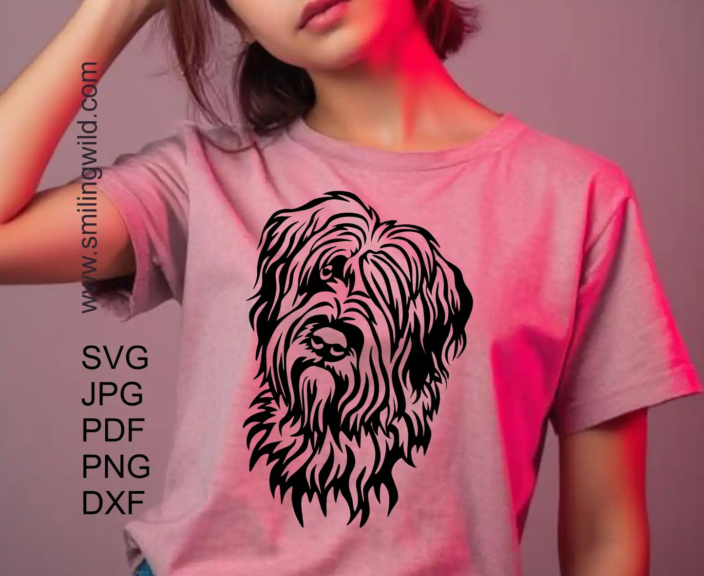 frontal view of the Briard dog vector clipart file for vinyl, engraving, and printing in svg, png and dxf graphic clipart desing