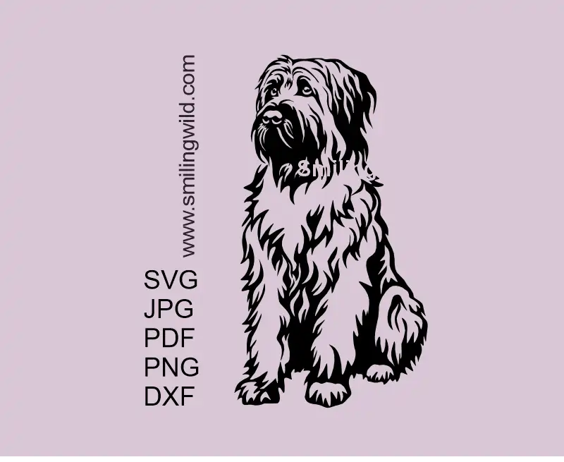 Detailed Briard SVG Clipart cut file preview, showing the clean node paths of a vector graphic file and compatibility with Cricut and Silhouette cutting software
