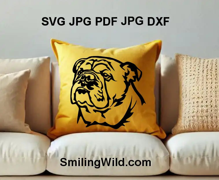 English Bulldog PNG head clipart – black dog face vector for crafts and decals