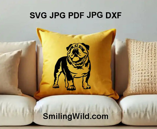 Black PNG of English Bulldog – dog vector for engraving, decals, and crafts.