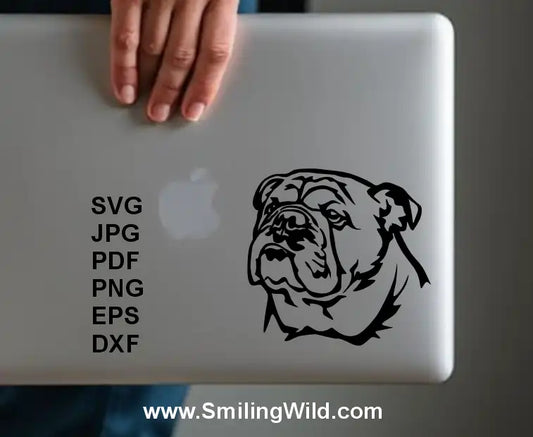English bulldog dog head svg clipart design used as a sample image for laptop sticker art