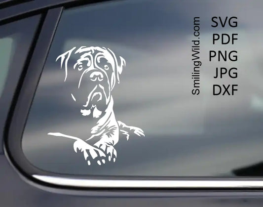 Clipart PNG of a pedigree Bullmastiff lying down, suitable for Cricut and laser cutting