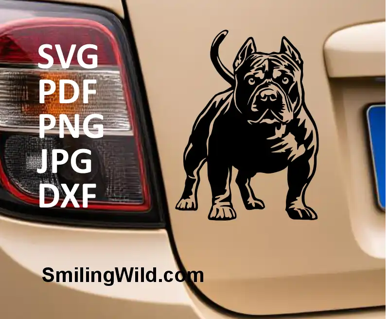 a sticker of a Standing Bully dog vector file in black full-body clipart for cutting and engraving