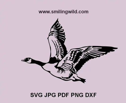 flying canada goose vector graphic in a black color