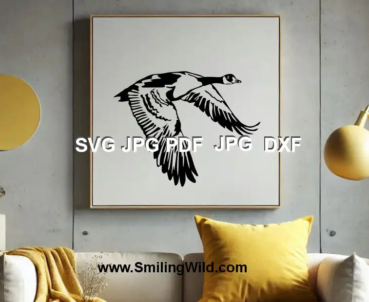 Canada Goose SVG and DXF clipart with flying bird for laser cutting