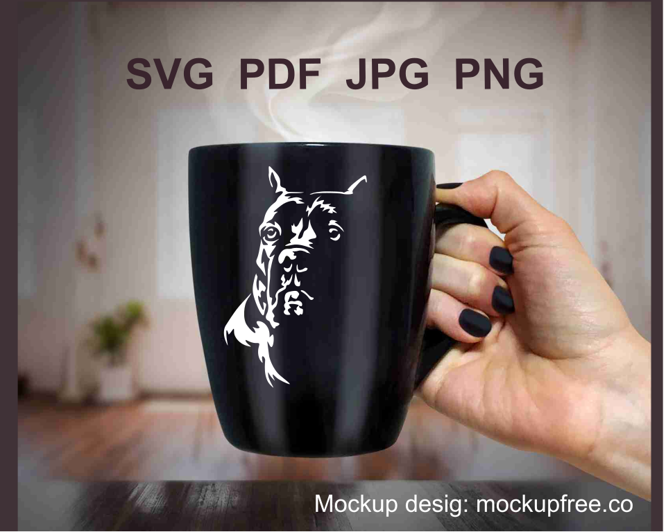 cane corso cuttable file made for dark material applications, printed on a black mug