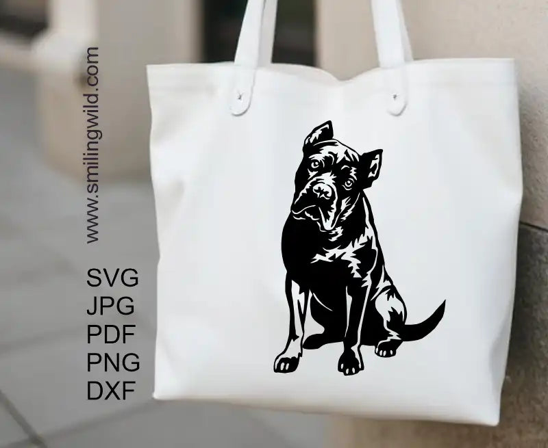 a tote bag with application of a Cane Corso digital design dog SVG PNG DXF cut file prepared for Cricut, Silhouette and CNC cutting machines