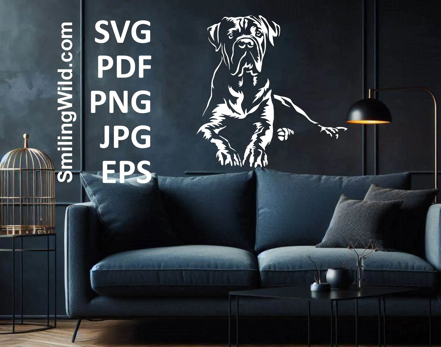 Detailed Cane Corso dog black-and-white clipart for home decor, personalized gifts, and creative crafting.