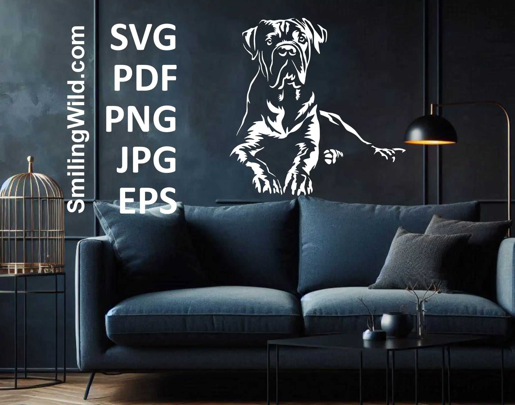 Detailed Cane Corso dog black-and-white clipart for home decor, personalized gifts, and creative crafting.