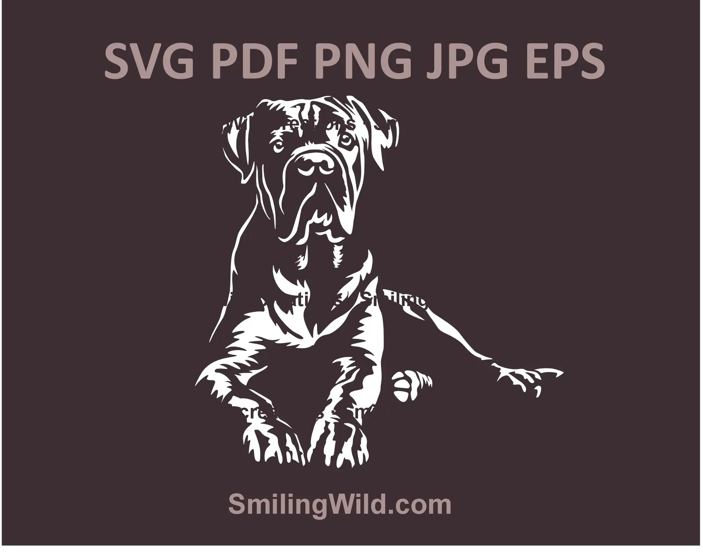 A realistic Cane Corso dog SVG and PNG clipart graphic in black-and-white, perfect for laser cutting and crafting projects
