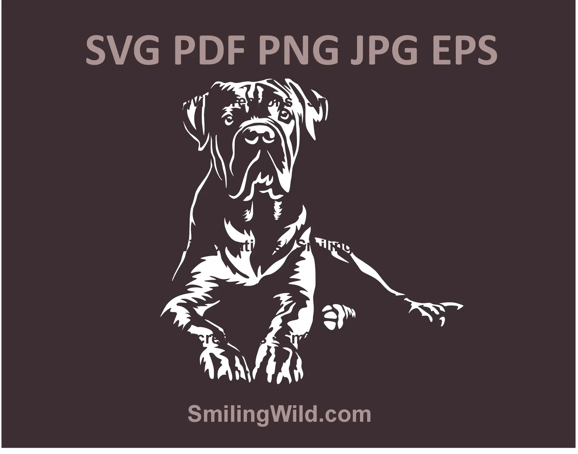 A realistic Cane Corso dog SVG and PNG clipart graphic in black-and-white, perfect for laser cutting and crafting projects