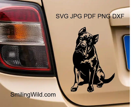 A car decal presenting Cane Corso vector graphic digital clipart cutting file in SVG PNG DXF formats for engraving and vinyl crafts