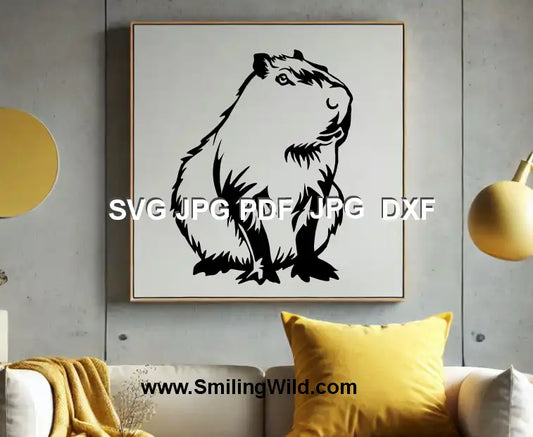 DXF vector of a seated Capybara for Glowforge and Silhouette cutting