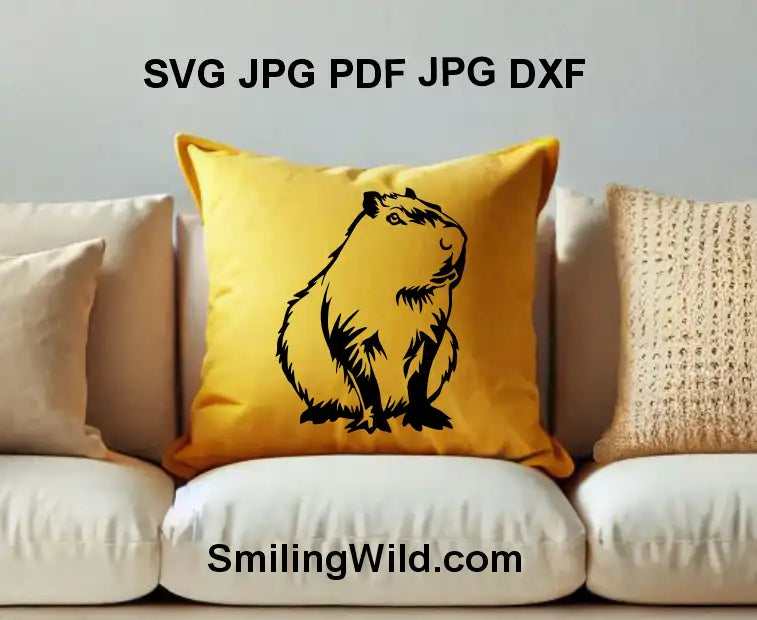 PNG file of a sitting Capybara in black line ar for stickers, embroidery files, posters, and crafting projects