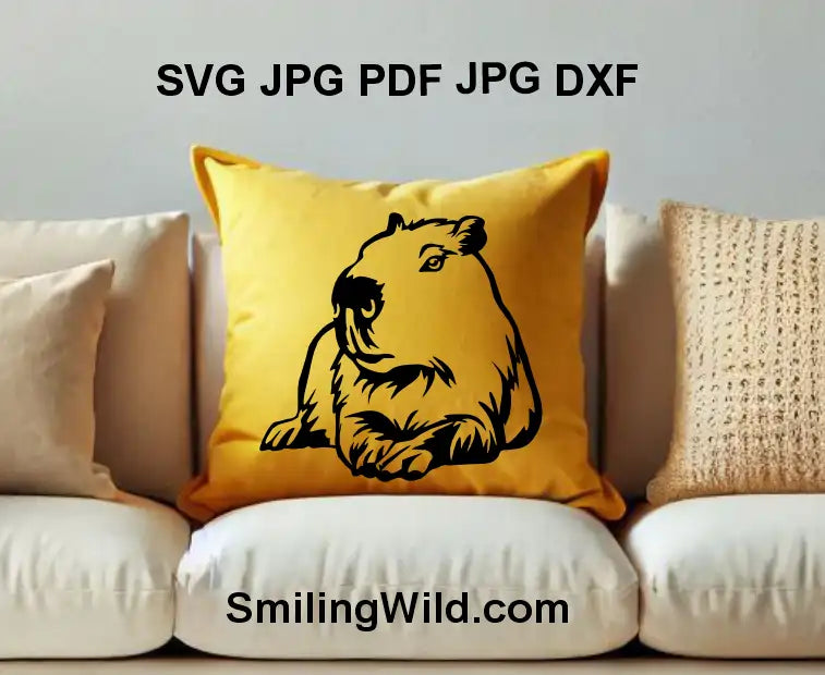 Capybara PNG black color clipart in lying pose for engraving, stickers, and DIY nature art