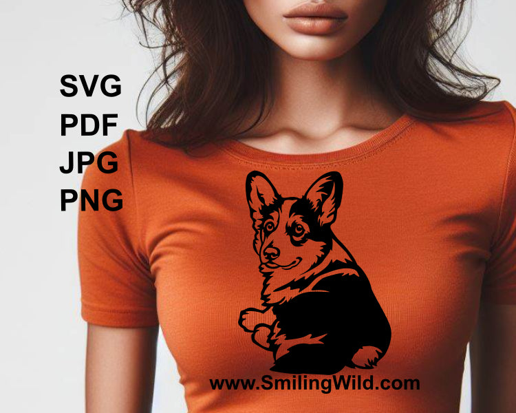 cardigan corgi clip art t shirt design applied as decal on t shirt