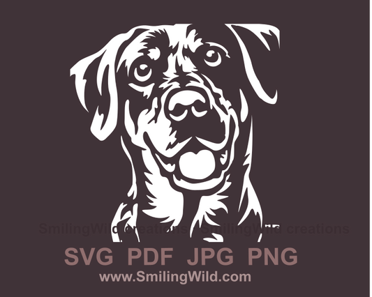 smiling catahoula leopard dog face in a cuttable white graphic art
