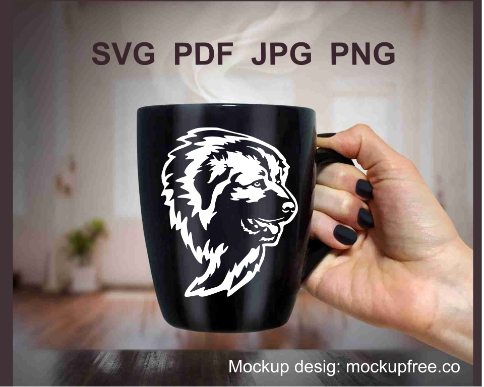 Caucasian shepherd vector art print on a black mug