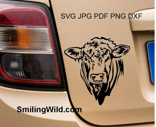 A car design of Charolais cattle head drawing made of digital cut file SVG PNG DXF  for engraving and vinyl cutting
