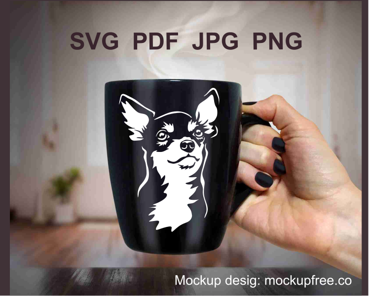 Chihuahua cuttable vector art applied to a black mug