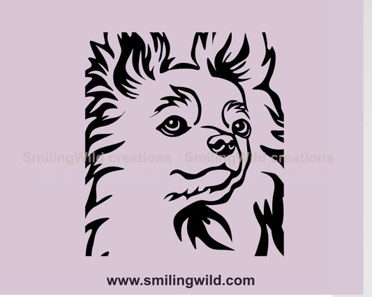 chihuahua clip art portrait in black line art