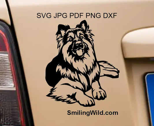 A car sticker - Preview of the PNG and DXF Clipart Cutting file formats included in the Bohemian Shepherd digital download. Clean graphic ready for printing or laser projects.