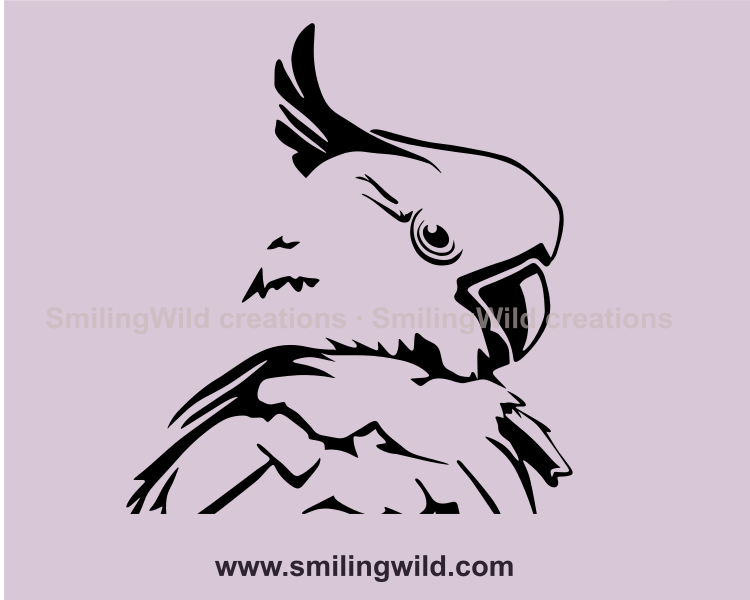 cockatoo clip art portrait in balck color
