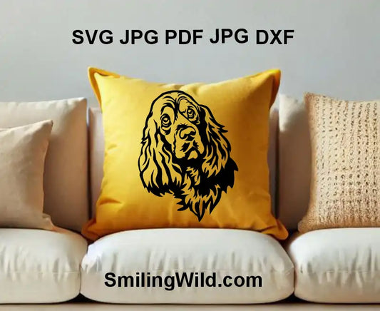 Black svg vector graphic of English Cocker Spaniel dog corner peeking for custom vinyl decals and engraving