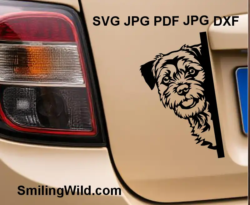 Border Terrier dog corner peeking black vector design – cut file formats SVG, PNG, DXF for laser engraving projecs