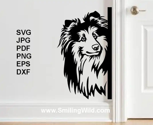 Sheltie peeking dog SVG for Silhouette, x tool and Glowforge wall art designs